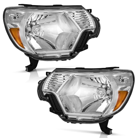 WEELMOTO Headlights for 2012-2015 Toyota Tacoma, Headlamp Assembly Replacement Chrome Housing Amber Reflector Left + Right Side