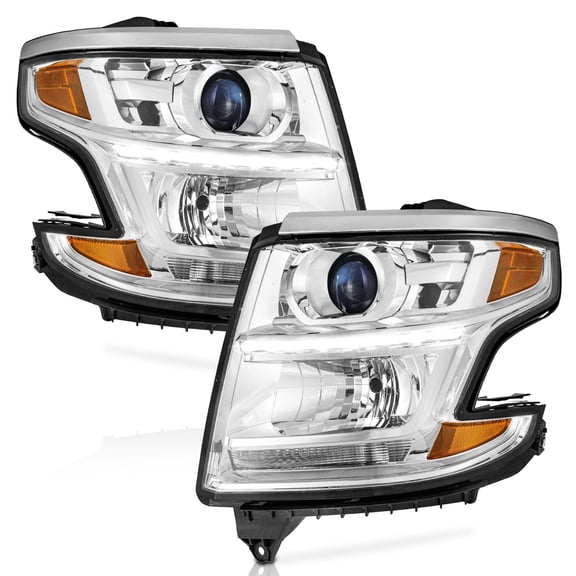 WEELMOTO Headlights for 2015-2020 Tahoe/Suburban, 2016-2019 Chevy 3500HD Halogen Type Headlamp Chrome Housing Amber Reflector Left+Right Side