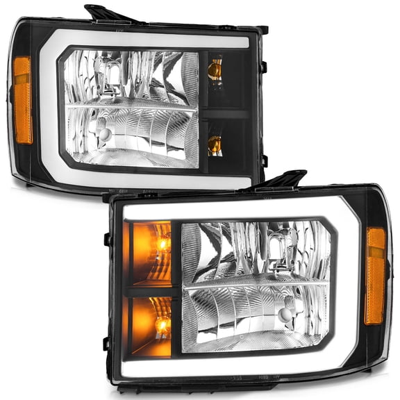 WEELMOTO LED DRL Headlights Assembly Compatible with 2007-2013 GMC Sierra 1500, Headlight for 07-14 Sierra 2500 HD 3500 HD Replacement Black Housing Amber Reflector With LED DRL