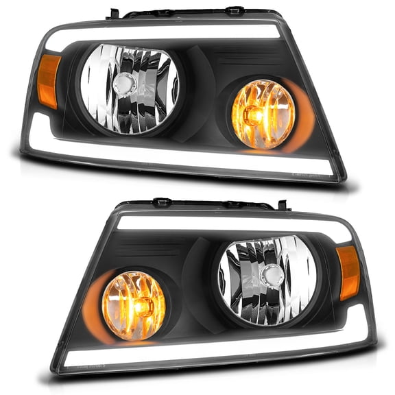WEELMOTO LED DRL Headlights for Ford F-150 2004 2005 2006 2007 2008, 06-08 Lincoln Mark LT Replacement LED Headlamp, Black Housing with Amber Reflector