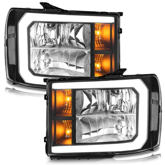 WEELMOTO LED Headlights Assembly for 2007-2013 GMC Sierra 1500, Headlight Compatible with 2007 2008 2009 2010 2011 2012 2013 Sierra Replacement Headlight Black Housing Clear Reflector with LED DRL