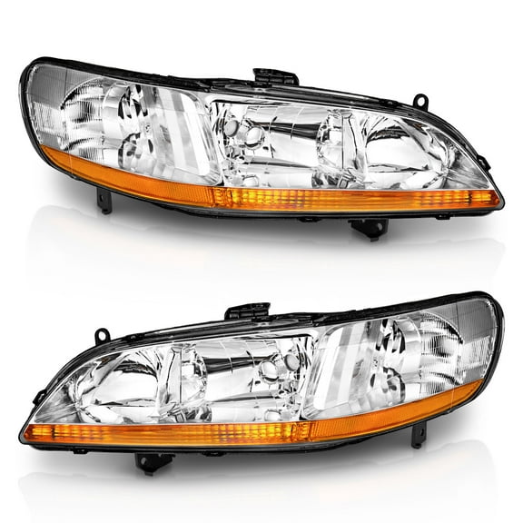 WEELMOTO for 1998-2002 HONDA ACCORD Headlights for 98-02 Headlight Assembly Pair Headlamp Replacement Chrome Housing Amber Reflector Left+Right