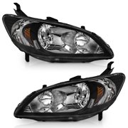 WEELMOTO for 2004-2005 Honda Civic 2/4Door Headlights Assembly Replacement Pair Headlamp Replacement Black Housing Amber Reflector Left+Right Side