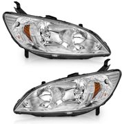 WEELMOTO for 2004-2005 Honda Civic 2/4Door Headlights Assembly Replacement Pair Headlamp Replacement Chrome Housing Amber Reflector Left+Right Side