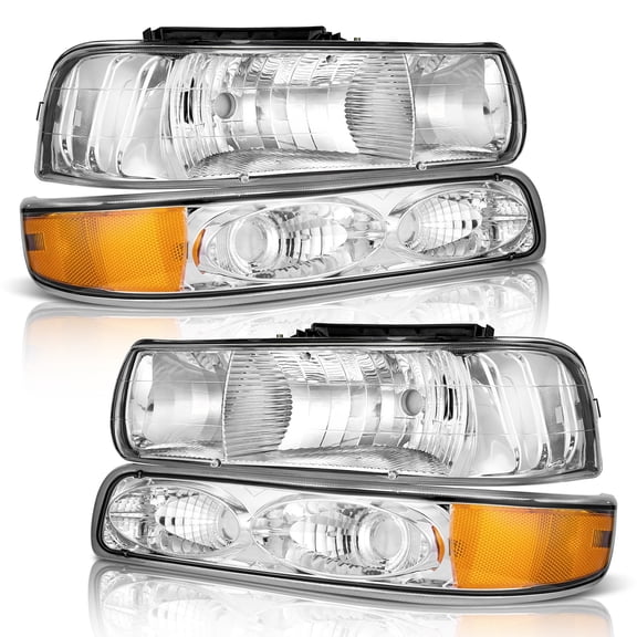 WEELMOTO for 99-02 Chevy Silverado 1500 2500;for 01-02 Silverado 1500HD/2500HD/3500HD etc Headlights+Bumper Parking Turn Signal Marker Light 4PCS