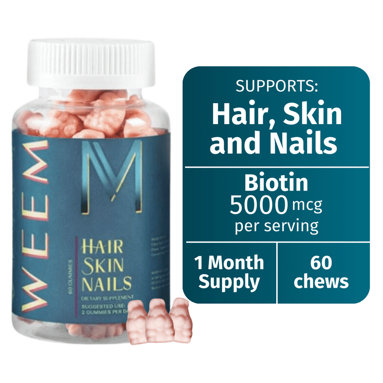 WEEM Vegan Hair, Skin & Nail Gummies - 5000mcg Biotin - Supports