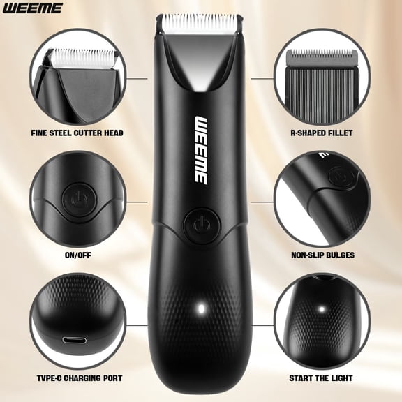 WEEME Men's Body Hair Trimmer - Ergonomic Electric Trimmer with Precision Ceramic Blade, USB Rechargeable Grooming Tool