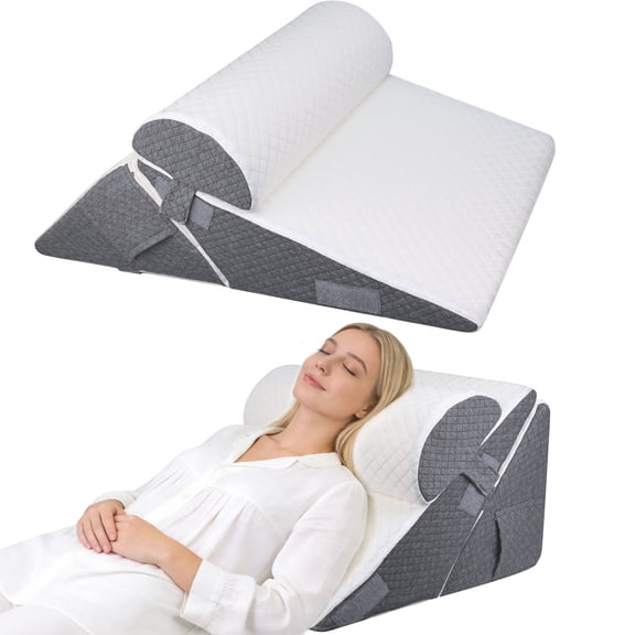 Riousery Wedge Pillow Set for Sleeping, 3-Piece Adjustable Memory Foam Support for Back, Legs and Knees, Removable Washable Covers