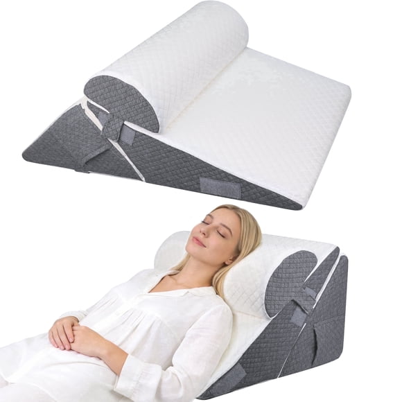 Riousery Wedge Pillow Set for Sleeping, 3-Piece Adjustable Memory Foam Support for Back, Legs and Knees, Removable Washable Covers