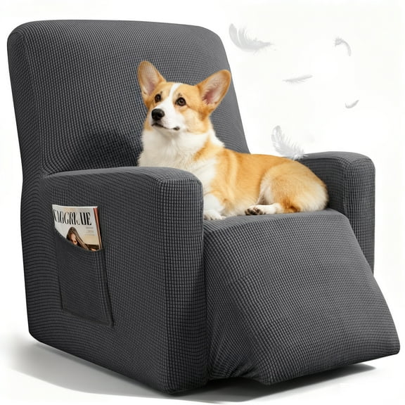 WEENEED Recliner Chair Cover, Stretch Polyester One-Piece Slipcover with Side Pocket, Universal Fit Sofa Protector for Pets and Home Décor, Dark Gray