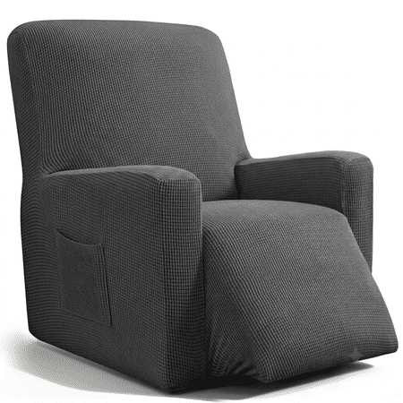 WEENEED Recliner Chair Cover, Stretch Polyester One-Piece Slipcover with Side Pocket, Universal Fit Sofa Protector for Pets and Home Décor, Dark Gray