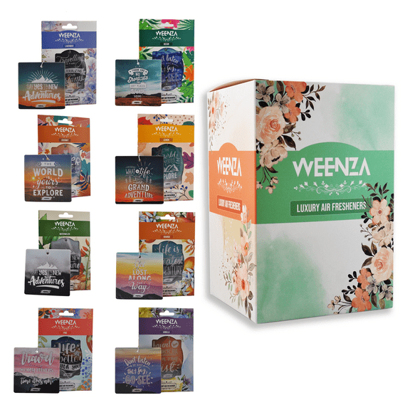 WEENZA Air Freshener | Long Lasting Car Mirror Hanging Air Fragrance | Motivational Quotes | Pleasant Smelling Scent | Luxury Vehicle Air Freshener for Men and Women | (MEGA PACK OF 16 SCENTS)