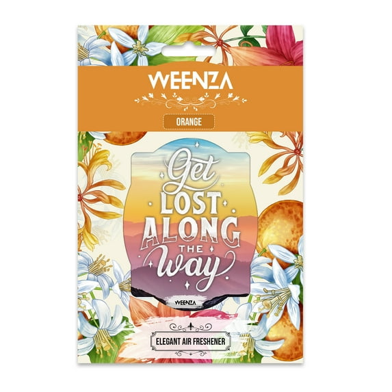 WEENZA Orange Air Freshener | Long Lasting Car Mirror Hanging Air Fragrance | Motivational Quotes | Pleasant Smelling Scent | Luxury Vehicle Air Freshener for Men and Women | (PACK OF 6 SCENTS)