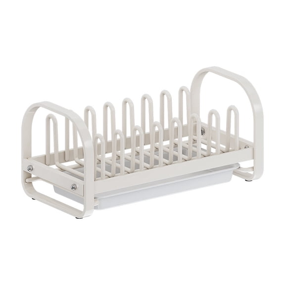 Riousery Dish Drying Rack with Drainboard, Compact Stainless Steel Dish Drainer for Small Kitchen Counter, White