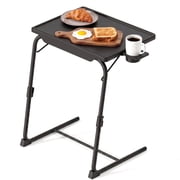 Riousery Adjustable TV Tray Table, 6 Height Settings & 3 Tilt Angles, Foldable Laptop Bed Table with Retractable Cup Holder, Black