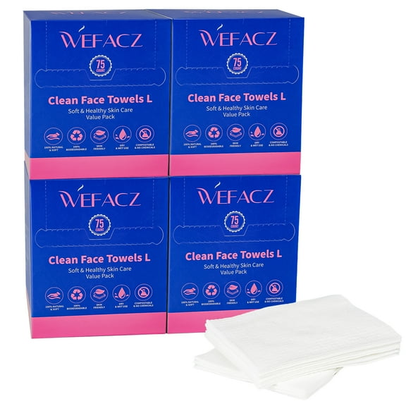 Wefacz 300 Count Disposable Face Towels, 8" x 10" Biodegradable Face Skin Clean Washcloth for Sensitive Skin, Makeup, Cleansing, Nursing, Travel