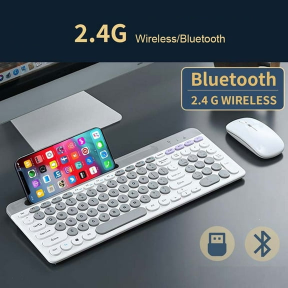 WEGEE 2.4G Wireless Bluetooth Keyboard, 3 Modes, Phone Slot, Type-c Charging Compatible with PC/Laptop/Mac/Pad/Phone/Tablet