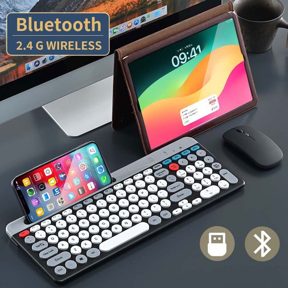 WEGEE 2.4G Wireless Bluetooth Keyboard, 3 Modes, Phone Slot, Type-c Charging Compatible with PC/Laptop/Mac/Pad/Phone/Tablet
