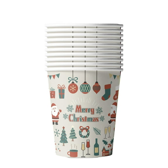 WEGFTDUOP 10 Pcs Christmas Themed Party Christmas Atmosphered Disposable Paper Cups Suitable For Party Dinners And Family Gatherings