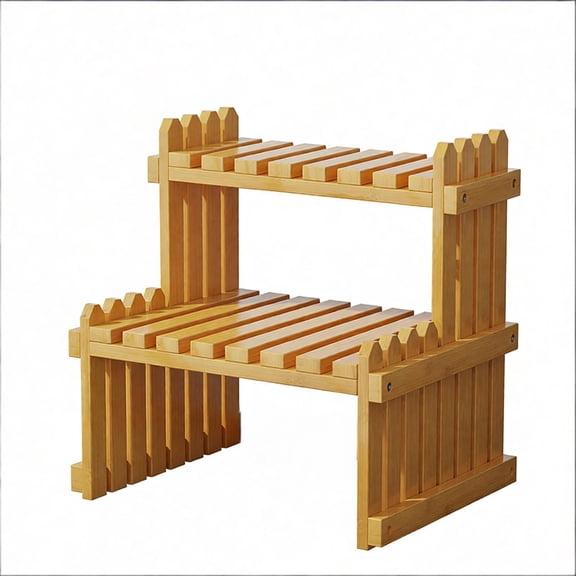 WEGFTDUOP 14.6in 2 Tiers Bamboo Plant Stand Shelf,Desk Flower Pot Holder,Adjustable Desktop Shelf Display Organizer Ladder Rack for Office Decorate Storage Rack,Kitchen Rack (14.6" Length)