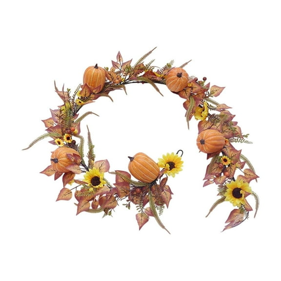 WEGFTDUOP Halloween Decor 180cm Holiday Door Hanging Fireplace Wreath Thanksgiving Pumpkin Maple Leaf Wicker Decoration Berry Decoration Halloween Maple Leaf Flower Indoor Outdoor Decor