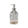 thumbnail image 1 of WEGFTDUOP 19.5 cm Clear Striped Glass Soap Dispenser – 350 ml Refillable Pump Bottle for Shampoo, Shower Gel or Hand Soap, 1 of 6