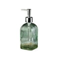 thumbnail image 1 of WEGFTDUOP 19.5 cm Green Striped Glass Soap Dispenser – 350 ml Refillable Pump Bottle for Shampoo, Shower Gel or Hand Soap, 1 of 6