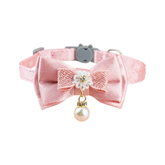 WEGFTDUOP 1Cute pet collar pinks lace bow beaded cats collar bells pet collar flower soft adjustable cats collar
