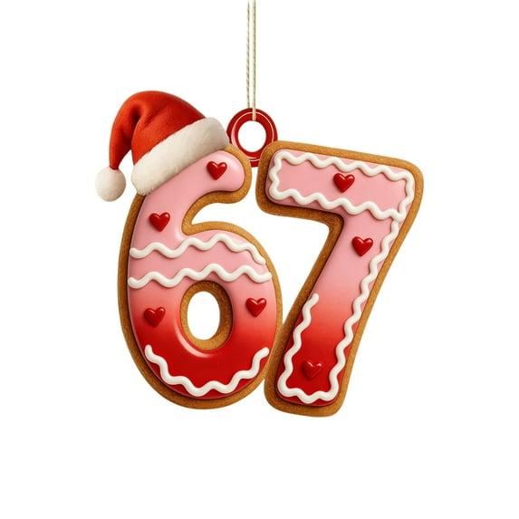 WEGFTDUOP 1Pc 2D Flat Acrylic Digital 67 Pendant, Classic Number 67 Element Hanging Ornament, For Indoor Wall Tree Doorway Decor, Reusable Festive Commemorative Decor