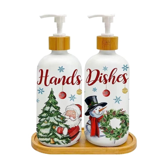 WEGFTDUOP 2 Pack Christmas Soap Dispenser Snowman & Tree Glass Pump Bottles Holiday Lotion Dispenser for Kitchen Bathroom Countertop Decor