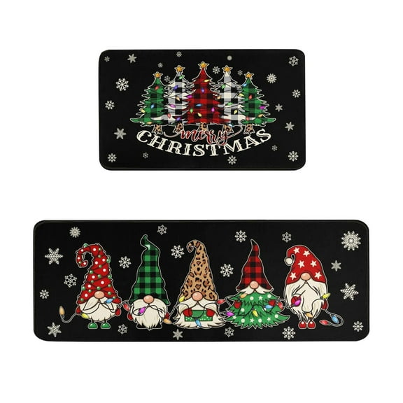 WEGFTDUOP 2 Pcs Christmas Kitchen Rugs And Mats For Floor Non-Slip Backing Mat Merry Christmas Kitchen Decor Kitchen Rug Sets Xmas Decor (16x24in+16x48in)