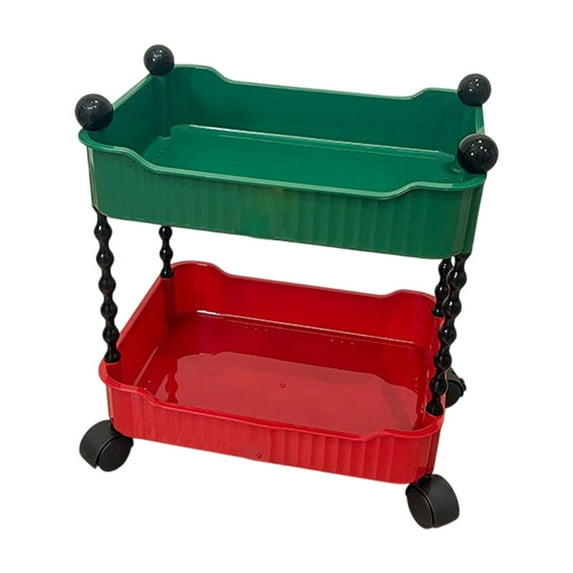 WEGFTDUOP 2-Tier Mobile Storage Cart,Plastic Rolling Snack & Fruit Trolley,Multifunctional Bathroom/Kitchen/Living Room Organizer,Lockable Wheels,Quiet & Floor-Safe,40x33x23cm