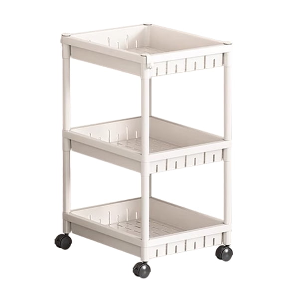 WEGFTDUOP 2-Tier Movable Plastic Storage Rack, 1Pc White Multi-Scene Rolling Organizer (63.5x39x27cm) with Wheels & Hooks for Living Room, Bedroom, Kitchen & Bathroom