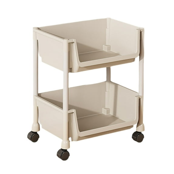 WEGFTDUOP 2-Tier Plastic Rolling Storage Cart 15" White Slim Utility Trolley Shelf for Kitchen/Living Room/Bathroom Snack Book Toy Toiletries Organizer