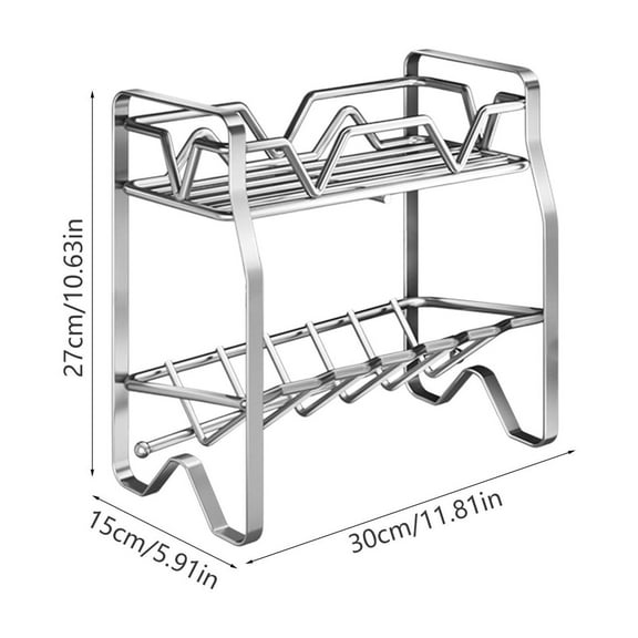 WEGFTDUOP 2-Tier Stainless Steel Kitchen Counter Shelf 11.8" Spice Rack Storage Organizer for Seasonings Plates, Rust-Proof Metal Shelf 30脳27脳15 cm Silver