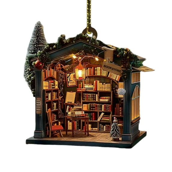 WEGFTDUOP 2024 Christmas Acrylic Bookshelf Pendant Christmas Tree Hanging Decorations Stacking Christmas Interior Decorations For Books