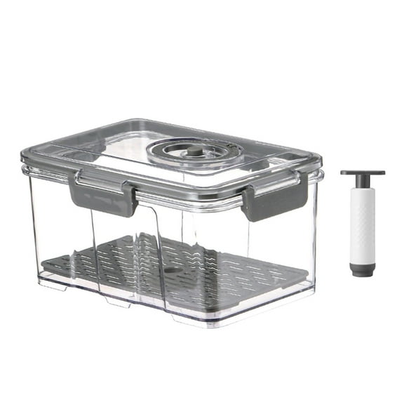 WEGFTDUOP 2Pcs 1.4L Fresh Keeping Box Vacuum Storage Box Airtight Snap Gray Plastic Jar with Hand Pump Timer Lock for Refrigerator Microwave Freezer Safe BPA Free Kitchen Organizer