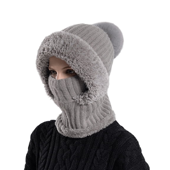 WEGFTDUOP 3 In 1 Knitted Hat For Women With Scarf And Mask Fall Winter Warm Knitted Ski Scarf And Mask