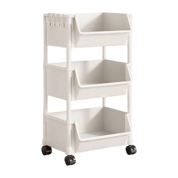 WEGFTDUOP 3-Tier Plastic Rolling Storage Cart 15.7" Gray Slim Utility Trolley Shelf for Kitchen/Living Room/Bathroom Snack Book Toy Toiletries Organizer 40x30 cm