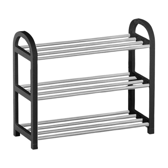 WEGFTDUOP 3-Tier Shoe Rack, 45x38x19cm 1Pc Black Plastic Storage Organizer, Tool-Free Adjustable Space-Saving Shelf for Entryway Dorm Bedroom