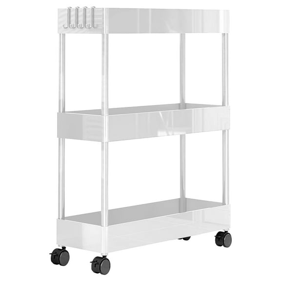 WEGFTDUOP 3-Tier Slim Rolling Storage Cart 12cm Narrow Gap Rack / Wheels & Brakes, Thick Plastic Adjustable Shelves for Bathroom Kitchen Crevice, 15.8"x4.7"x24.7"
