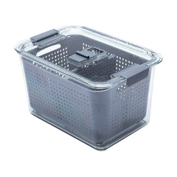 WEGFTDUOP 3-in-1 Fridge Fruit Vegetable Storage Container,1Pc Clear Food-Grade Fresh Container with Lid & Colander,1700ML 19.8x13.3x11.6cm Ventilated Drainage Organizer for Produce Meat Grocery