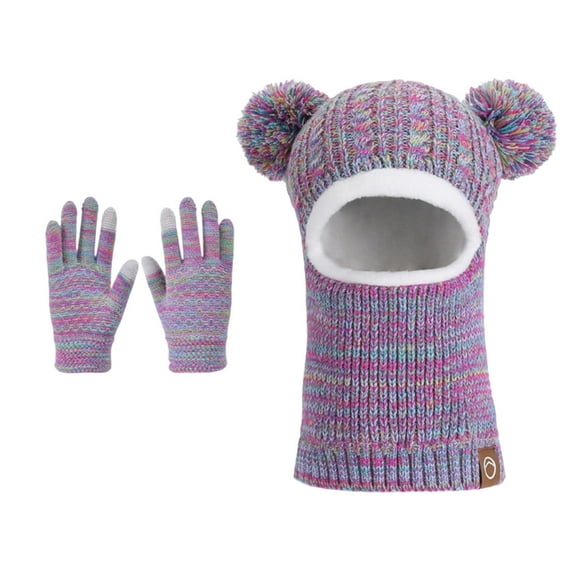 WEGFTDUOP 4-10 Years Boys And Girls Fleece-lined Earmuff Hat Winter Warm Face Mask Neck Warmer Knitted Wool Hat And Gloves Set