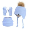 thumbnail image 1 of WEGFTDUOP 4-10 Years Old Boys And Girls Winter Outdoor Plus Velvet Warm Children's Ear Protection Knitted Wool Hat Neck Glove Three-piece Set, 1 of 4