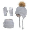 thumbnail image 1 of WEGFTDUOP 4-10 Years Old Boys And Girls Winter Outdoor Plus Velvet Warm Children's Ear Protection Knitted Wool Hat Neck Glove Three-piece Set, 1 of 5