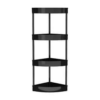 WEGFTDUOP 4-Tier Corner Bathroom Storage Rack 32" Slim Floor Shelf Plastic Stainless Steel Triangle Organizer with Drain Holes & Guardrails, Freestanding Toilet Kitchen Gap Caddy