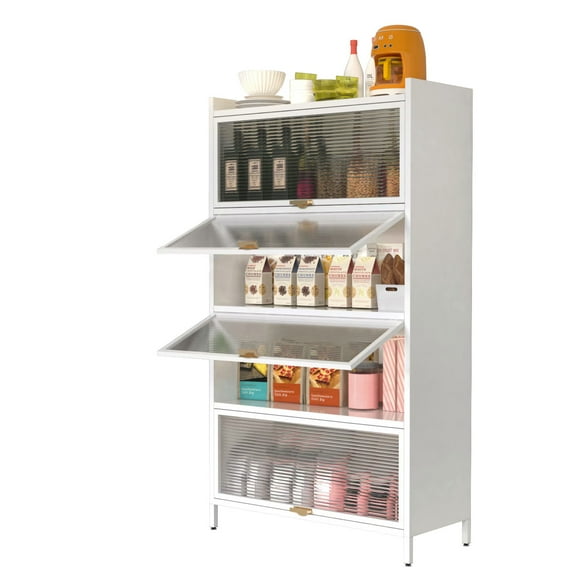 WEGFTDUOP 4-Tier Metal Storage Cabinet with Flip-Up Doors - 57" Tall Bookshelf & Pantry Organizer for Kitchen, Home Office, Easy Assembly Closet Storage