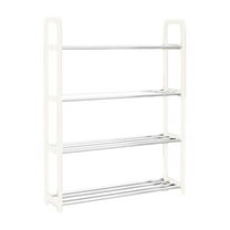 WEGFTDUOP 4-Tier Quick-Assemble Plastic Shoe Rack 58x56x19 cm Space-Saving Storage Shelf for Entryway Dorm Bedroom Bathroom Lightweight Ventilated Multi-Pair Organizer