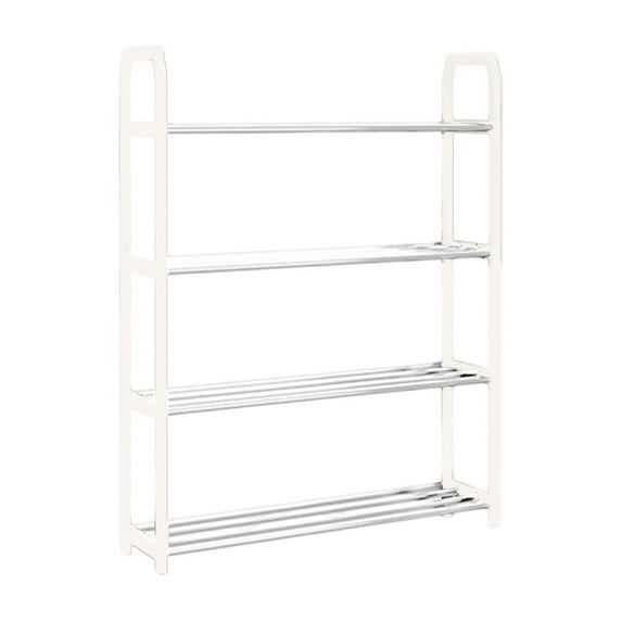 WEGFTDUOP 4-Tier Quick-Assemble Plastic Shoe Rack 58x56x19 cm Space-Saving Storage Shelf for Entryway Dorm Bedroom Bathroom Lightweight Ventilated Multi-Pair Organizer