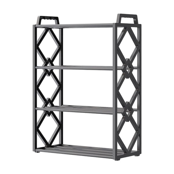 WEGFTDUOP 4-Tier Shoe Rack Organizer, 1Pc Black Plastic 21.46x18.5x7.4in Slatted Shoe Storage Rack, Tool-Free Assembly Shoe Holder for Bedroom Closet Entryway Garage